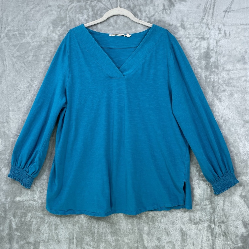 Soft Surroundings 1X Tunic Top Blue V-Neck Relaxed Fit Jersey Cotton Long Sleeve